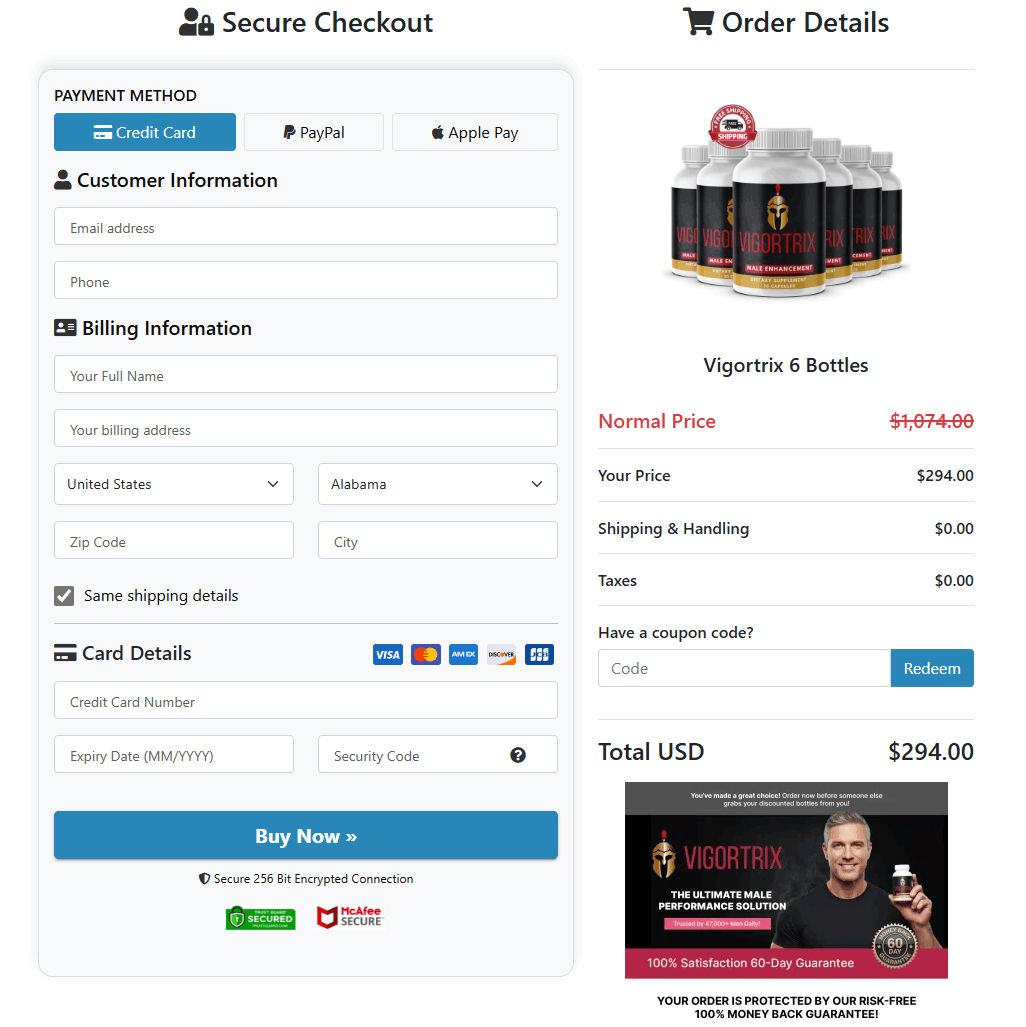 Vigortrix Checkout page